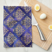 Waterverf Paarse Patroon met Gouden Damast Theedoek (Quarter Fold)