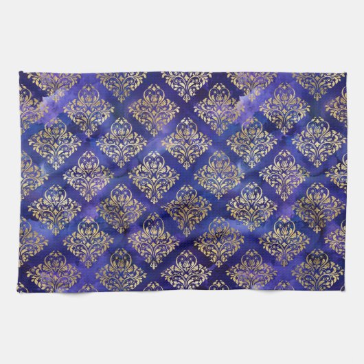 Waterverf Paarse Patroon met Gouden Damast Theedoek (Horizontaal)