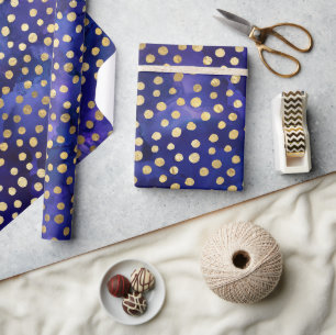 Waterverf Paarse Patroon met Gouden Polka Dots Cadeaupapier