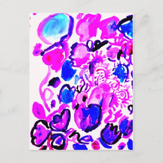 Waterverf paarse pauw  briefkaart (Voorkant)