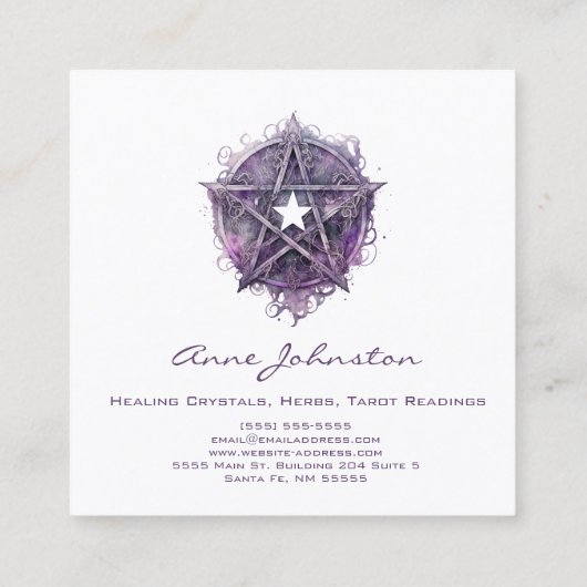 Waterverf Paarse Pentagram Star Vierkante Visitekaartje (Achterkant)