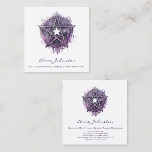 Waterverf Paarse Pentagram Star Vierkante Visitekaartje (Voorkant / Achterkant)