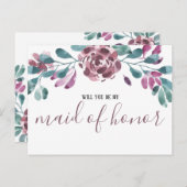 Waterverf Paarse Peony Maid of Honor Invitation Uitnodiging Briefkaart (Voorkant / Achterkant)