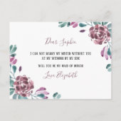Waterverf Paarse Peony Maid of Honor Invitation Uitnodiging Briefkaart (Achterkant)