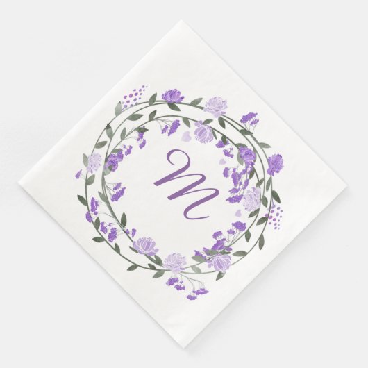 Waterverf Paarse Peony Monogram Wreath Servetten (Hoek)