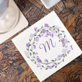 Waterverf Paarse Peony Monogram Wreath Servetten