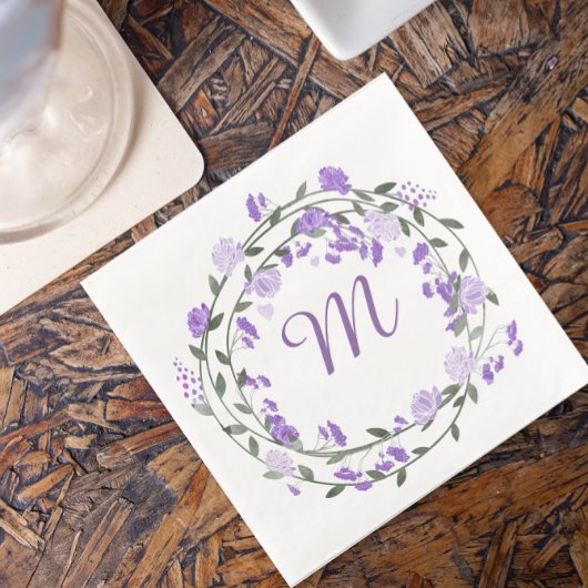 Waterverf Paarse Peony Monogram Wreath Servetten