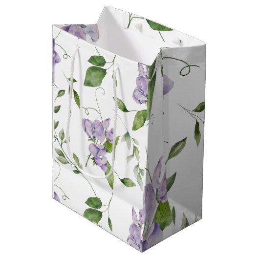 Waterverf Paarse peperbloemen Elegant Medium Cadeauzakje (Voorkant Gekanteld)