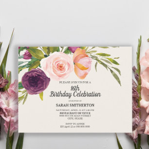 Waterverf Paarse perzikwand Floral Ivory 16th Birt Briefkaart
