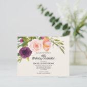 Waterverf Paarse perzikwand Floral Ivory 40th Birt Briefkaart (Staand voorkant)