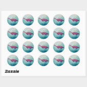 Waterverf Paarse plesiosauriërs Ronde Sticker (Vel)