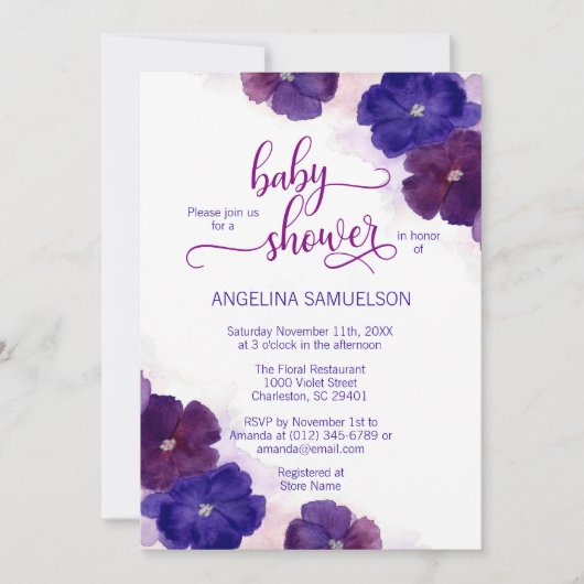Waterverf Paarse Plum Blue Floral BABY SHOWER Kaart (Voorkant)