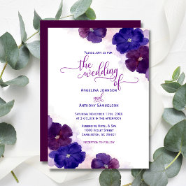 Waterverf Paarse Plum Royal Blue Floral Wedding Kaart