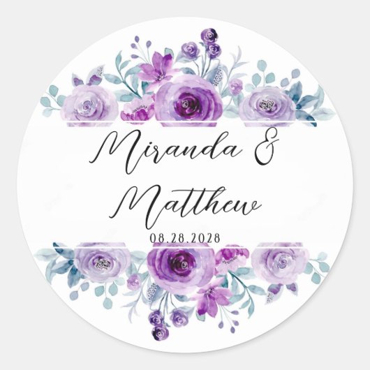 Waterverf Paarse pony's - Aangepast huwelijk Ronde Sticker (Voorkant)