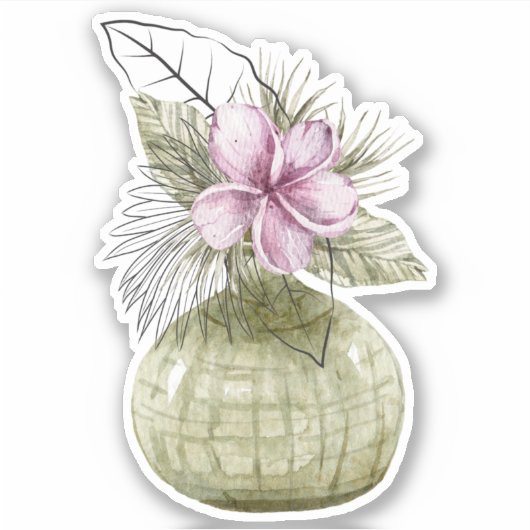 Waterverf paarse pot huisplant sticker (Voorkant)