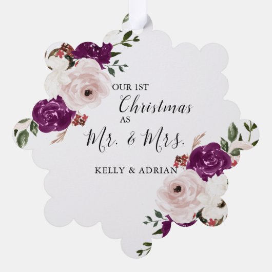 Waterverf Paarse pruim Blush Roze Bloemen Foto Ornament Kaart (Achterkant)