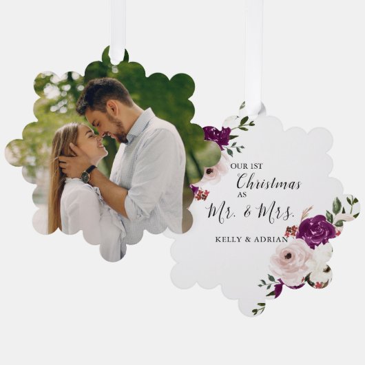 Waterverf Paarse pruim Blush Roze Bloemen Foto Ornament Kaart (Voorkant / Achterkant)