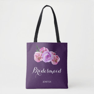 Waterverf paarse pruim boeket bruiloft bruidsmeisj tote bag