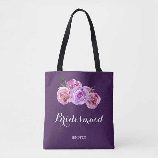 Waterverf paarse pruim boeket bruiloft bruidsmeisj tote bag (Voorkant)