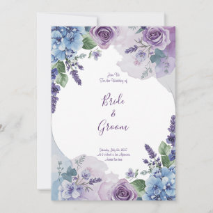 Waterverf Paarse Roos Blauwe Hortensia Lavendel Kr Kaart