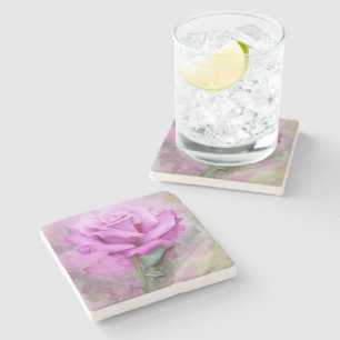   Waterverf Paarse Roos Floral Stenen Onderzetter