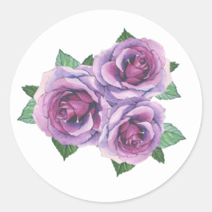 Waterverf Paarse Rose Boeket Bloemen Ronde Sticker