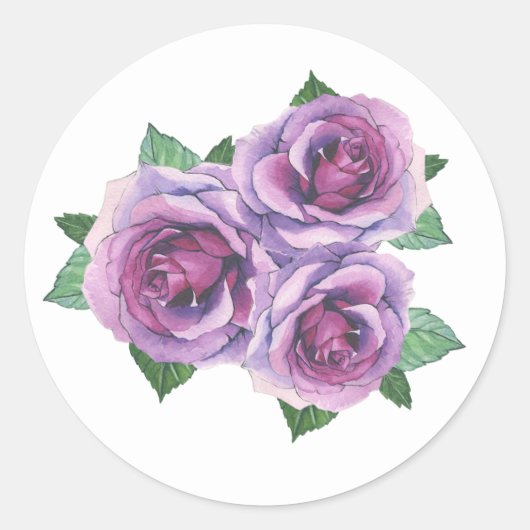 Waterverf Paarse Rose Boeket Bloemen Ronde Sticker (Voorkant)