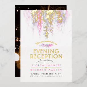 Waterverf paarse roze avond ontvangst folie uitnodiging