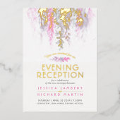 Waterverf paarse roze avond ontvangst folie uitnodiging (Voorkant)