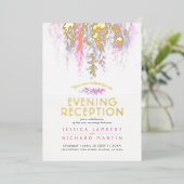 Waterverf paarse roze avond ontvangst folie uitnodiging (Staand Voorkant)