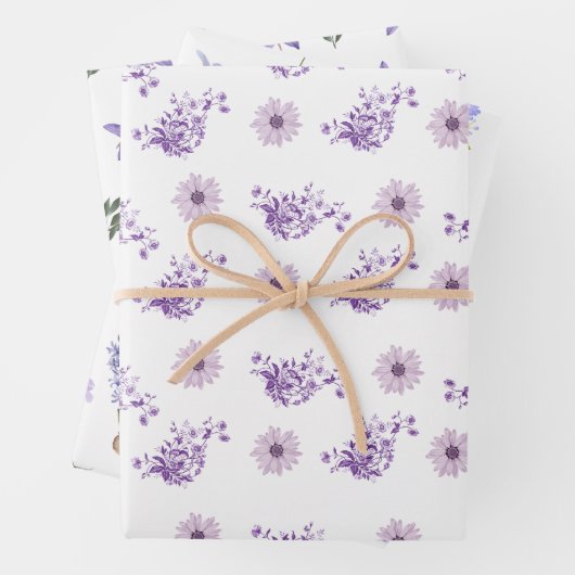 Waterverf Paarse roze bloemblaadjes Boho Inpakpapier Vel (In situ)