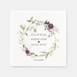 Waterverf Paarse Roze Bloemen Bladeren Bruiloft   Servet