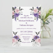 waterverf paarse roze bloemen Halloween bruiloft Kaart (Staand voorkant)
