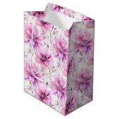 Waterverf Paarse Roze Bloemen Lentepatroon Medium Cadeauzakje (Voorkant Gekanteld)