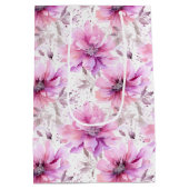Waterverf Paarse Roze Bloemen Lentepatroon Medium Cadeauzakje (Achterkant)