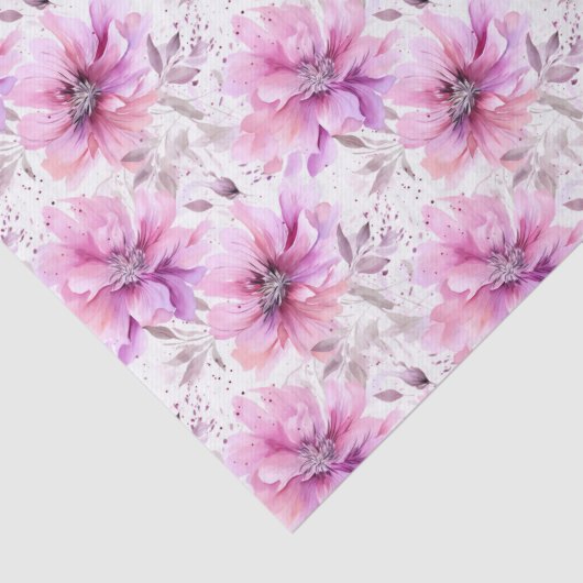 Waterverf Paarse Roze Bloemen Lentepatroon Tissuepapier (Detail)