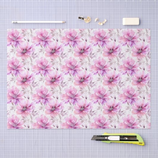 Waterverf Paarse Roze Bloemen Lentepatroon Tissuepapier (Craft)