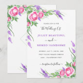 Waterverf Paarse roze bloemen Weddenschap (Voorkant / Achterkant)