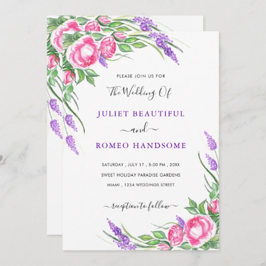 Waterverf Paarse roze bloemen Weddenschap (Voorkant / Achterkant)