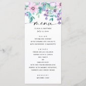 Waterverf paarse roze bloementuin bruiloft menu (Voorkant)