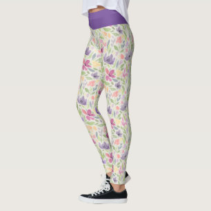 Waterverf Paarse roze bloemmotief Leggings