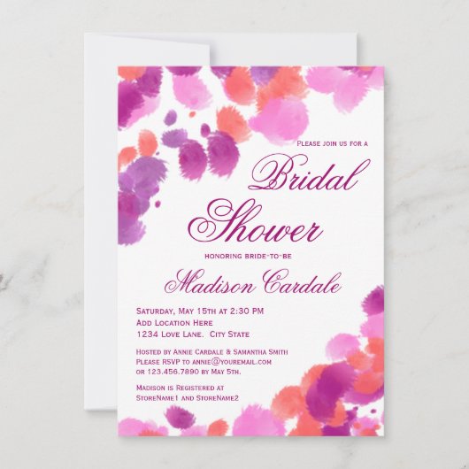 Waterverf Paarse Roze Bridal Shower Invitations Kaart (Voorkant)