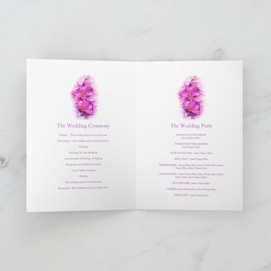 Waterverf paarse roze bruiloft programma (Binnen)