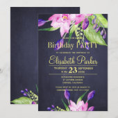 Waterverf paarse Roze Chique Bloemen Verjaardagsfe Kaart (Voorkant / Achterkant)