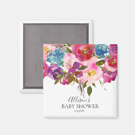 Waterverf Paarse & Roze Douche Favor Magnet (Voorkant / Achterkant)