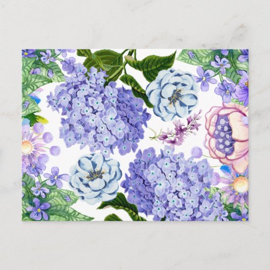 Waterverf Paarse, roze en blauwe tuinbloemen Briefkaart (Voorkant)