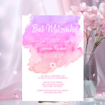 Waterverf Paarse roze peach ster BAT MITZVAH Kaart<br><div class="desc">Mooie religieuze joodse bat Mitzvah-uitnodigingskaarten. Lichte waterverf pastelperzik,  roze en licht paars met ster David in wit. Moderne scriptletters. 'Wordt naar de TORAH geroepen als een Bar Mitzvah'. Perfect voor 12-jarige dochter,  meisje. Eenvoudig te bewerken - voeg alleen uw gegevens/tekst toe.</div>