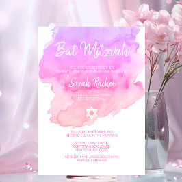 Waterverf Paarse roze peach ster BAT MITZVAH Kaart