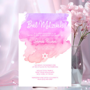 Waterverf Paarse roze peach ster BAT MITZVAH Kaart