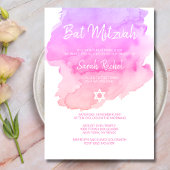Waterverf Paarse roze peach ster BAT MITZVAH Kaart